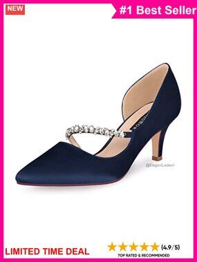 Pointed Toe Kitten Heel Pumps with Rhinestone Ankle Strap